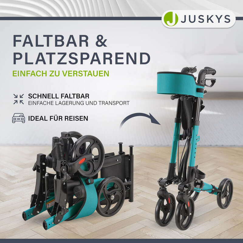 Aluminium Rollator Vital klappbar Gehhilfe mit Sitz und Tasche Petrol Blau - 4260565522706