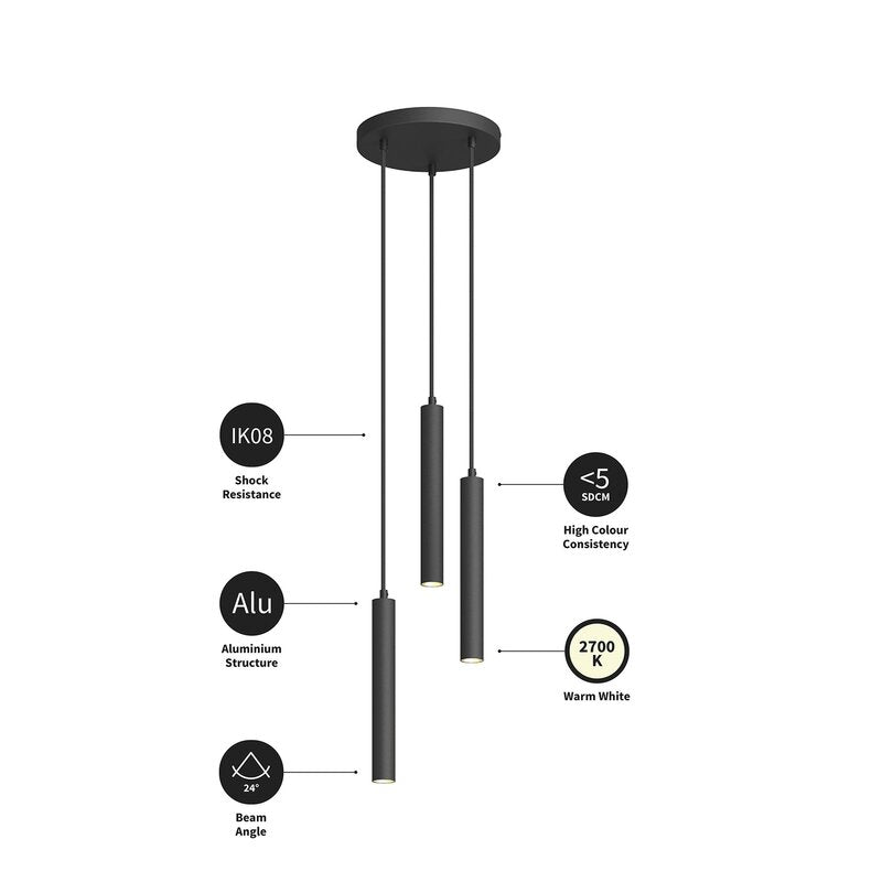 Arcchio Pendelleuchte Hängelampe LED Schwarz Aluminium Esszimmer Wohnzimmer - 4251096568646