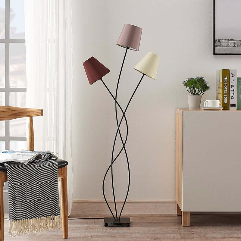 Lindby Stehleuchte Melis 130cm 3-flammig LED warmweiß schwarz braun grau Leuchte - 4251096545739