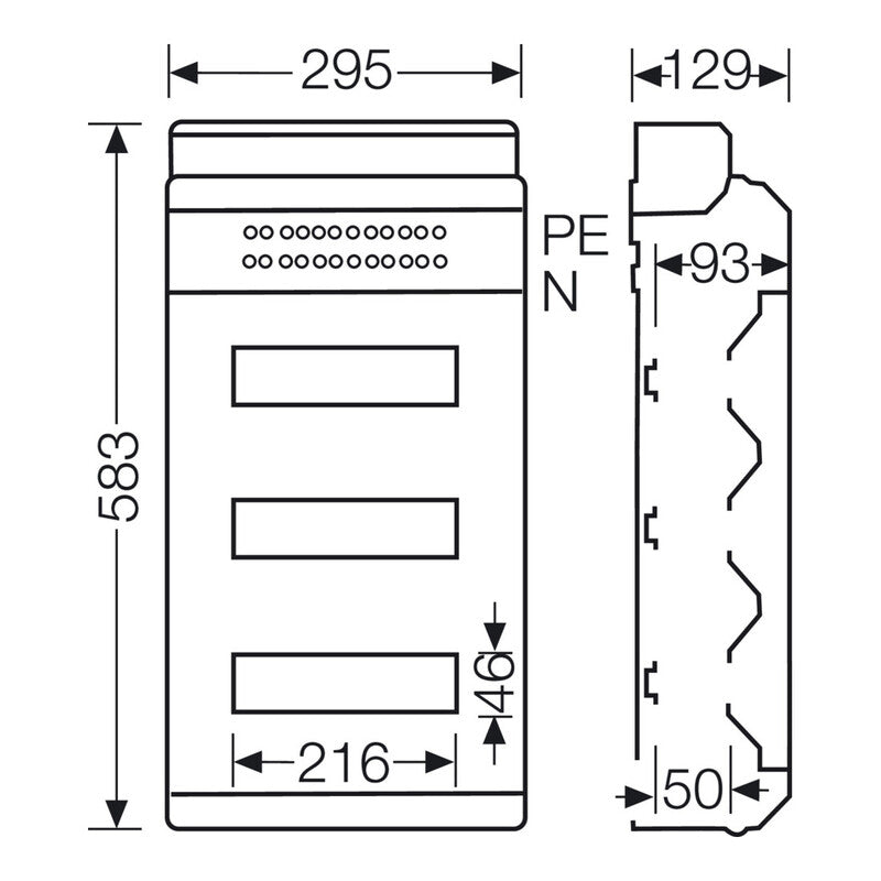 Hensel Kleinverteiler 36TE IP65 Aufputz grau 3 Reihen 12TE transparent 583x295mm - 4012591620044