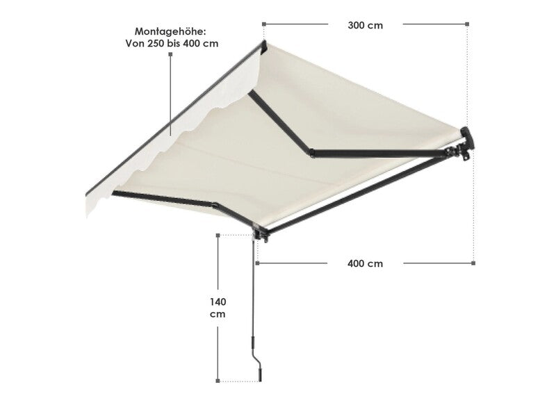 Gelenkarmmarkise 400x300cm Beige UV-beständig Wasserabweisend Kurbelantrieb - 4262437183497