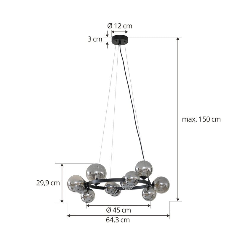 Lucande Hängeleuchte Naelen schwarz/grau 64,3 cm Glas Hängelampe Lampe Leuchte - 4251911778663