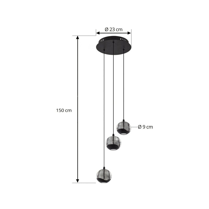 Lucande Pendelleuchte Hängelampe LED Hayley schwarz Glas 3-flammig 3000 K 15 W - 4251911798784