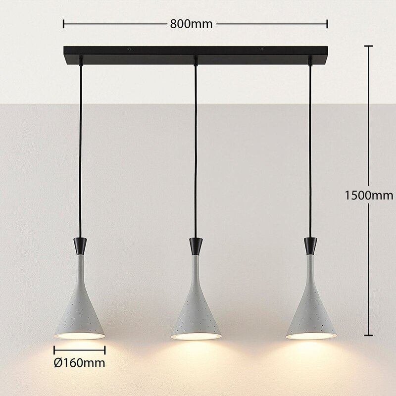 Lindby Hängeleuchte Hängelampe Lampe Leuchte Flynn fürs Esszimmer grau 3-flg. - 4251096546040
