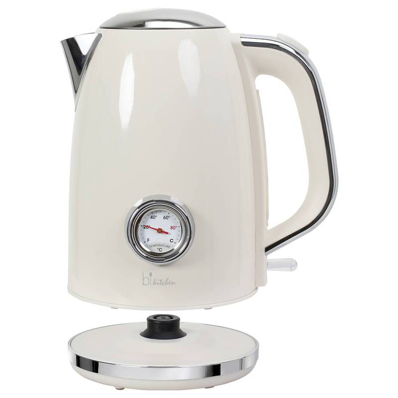 BiKitchen Wasserkocher Edelstahl 1,7l Teekocher cremeweiß glänzend 2200W Kocher - 9004489419149