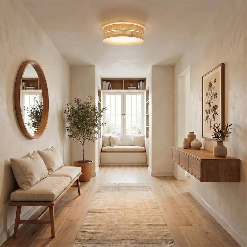 TK-Lighting Deckenleuchte Calma beige LED dimmbar Ø 60cm 4-flammig Bast 230V - 5906135115990