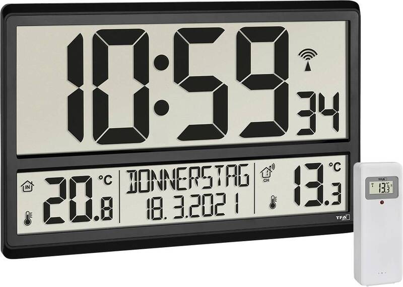 TFA Dostmann 60.4521.01 Funk Wanduhr Wetterstation Schwarz Großes Display Uhr - 4009816036896