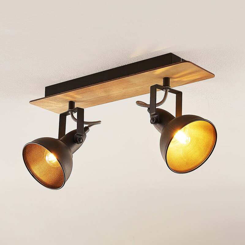 Lindby Deckenlampe Aylis 2-flg 40 cm schwarz Holz E14 drehbar schwenkbar - 4251096577747