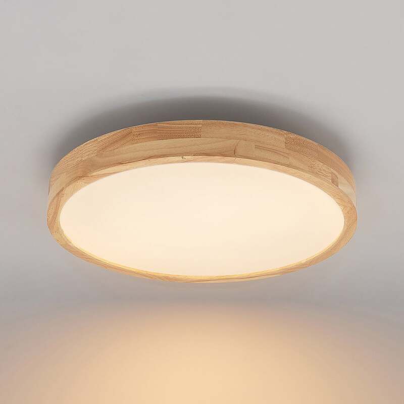 Lindby Deckenlampe Lanira LED Leuchte dimmbar CCT Holz Ø 50 cm weiß 10 cm Lampe - 4251911741568