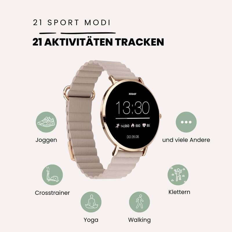 XCOAST Smartwatch Uhr Damen Fitness SIONA 2 Wave Sand Touchdisplay - 4260449576887