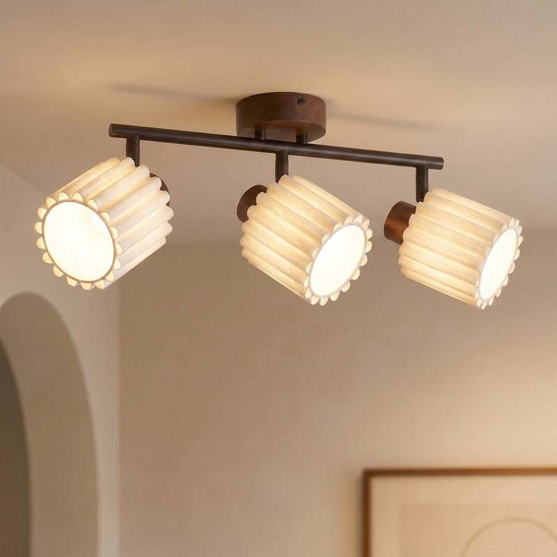 Lindby Deckenstrahler Shiloh LED dimmbar 3-flammig Holz walnuss beige 52x24,5cm - 0000010052835