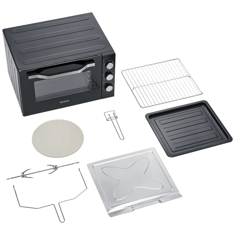 Severin 2073 Minibackofen 60 l mit Timer Grillfunktion Pizzastein schwarz - 4008146040443