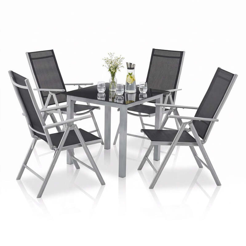 Gartengarnitur Milano 5-teilig Aluminium Tisch Sicherheitsglas Silbergrau - 4260565527015