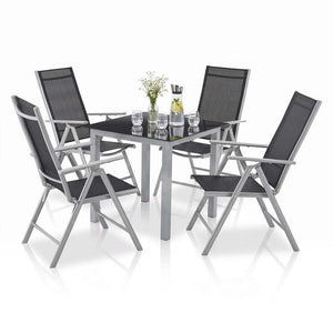 B-Ware Gartengarnitur Milano 5-teilig Aluminium Tisch Sicherheitsglas Silbergrau