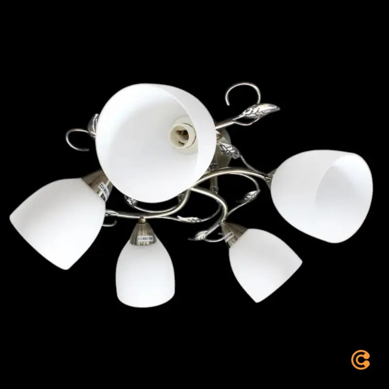 Deckenleuchte Lampe Licht Lindby Thaddeus Wohnraum Nickel Weiß 5-flammig - 4251096570021