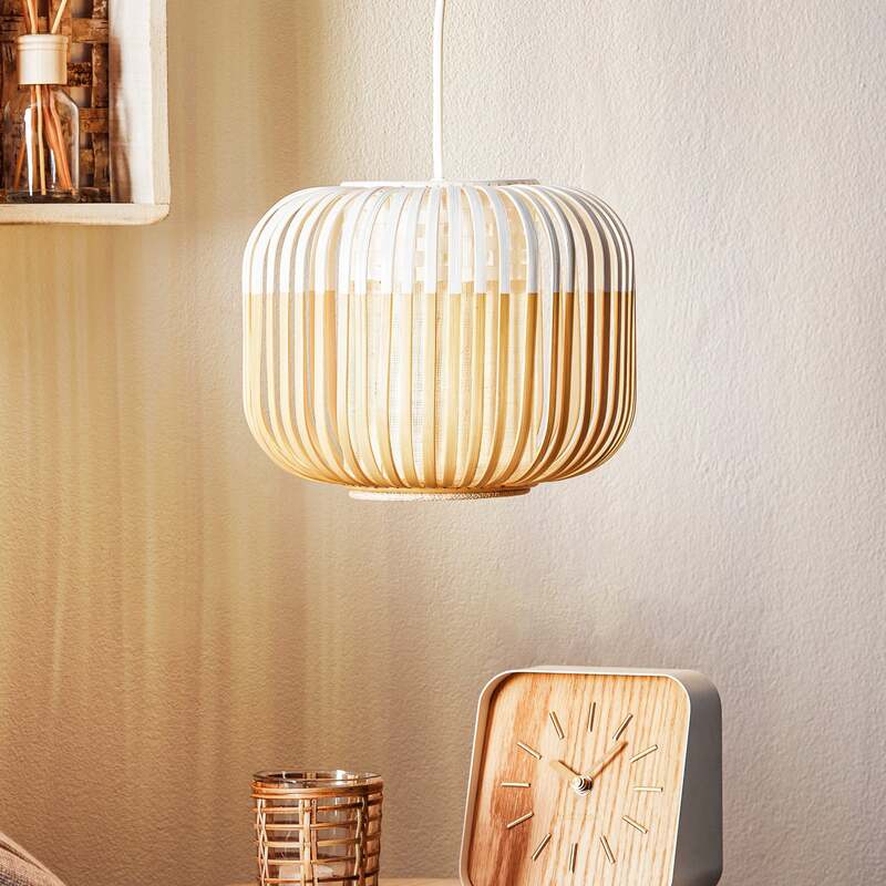 Forestier Pendellampe Hängeleuchte Bamboo XS weiß Bambus E27 LED Leuchte Ø 27 cm - 3700663916522