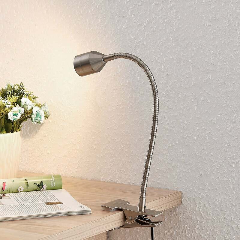 Lindby LED-Klemmleuchte Djamila Tischleuchte Lampe höhenverstellbar nickel 39cm - 4251096572650