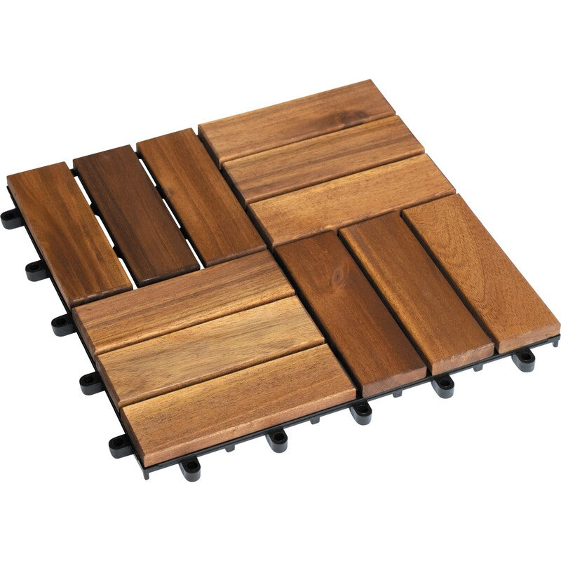 Klickfliese Akazie 12Slats Terrassenfliese Holzfliese Natur unbehandelt 30x30cm - 4007876474269