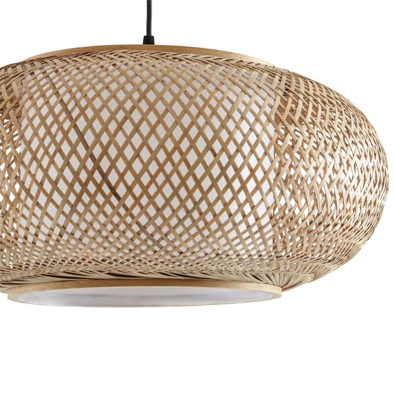 Lindby Hängeleuchte Romaine LED Pendelleuchte dimmbar natur Ø50cm Bambus schwarz - 4255830913907
