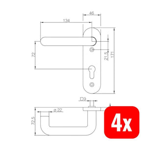 4x B-Ware DENI FH-KS-Drücker-Kurzschild-Garnitur-rund Für Feuerschutztüren