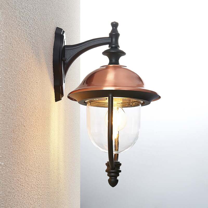 Lindby Clint Außenwandleuchte Wandleuchte Lampe Laterne E27 Alu schwarz kupfer - 4251096573534