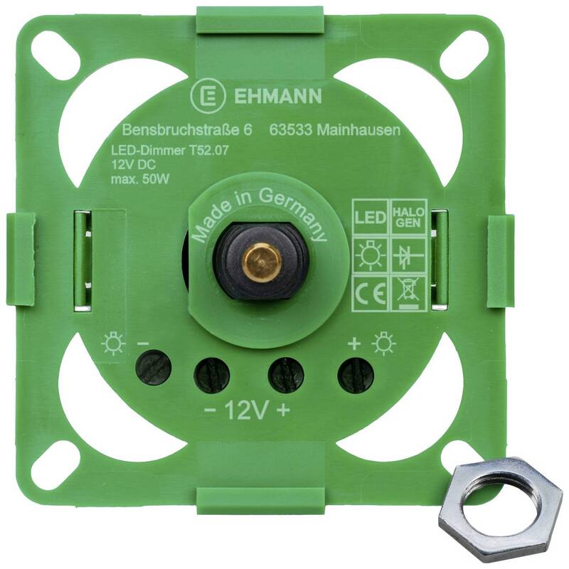 Ehmann Drehdimmer Dimmer Lichtdimmer Dimmschalter 50W 15V Schwarz 54x54x33mm - 4012096009009
