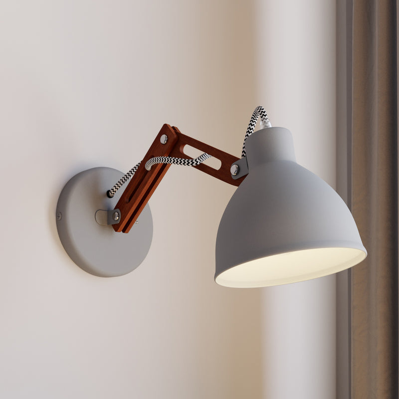 Wandlampe Skansen Holzarm dimmbar grau Leuchte aus Holz und Metall 25cm hoch - 5907687434621