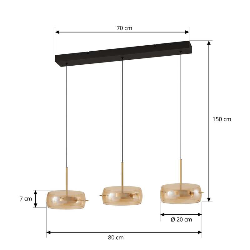 Lucande Hängeleuchte Martis LED Pendelleuchte dimmbar amber schwarz 3-flg - 4255830902734