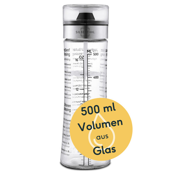 SILBERTHAL Dressingshaker Mixer Glasflasche 500ml Küchenhelfer Marinaden Soßen - 4260470462548