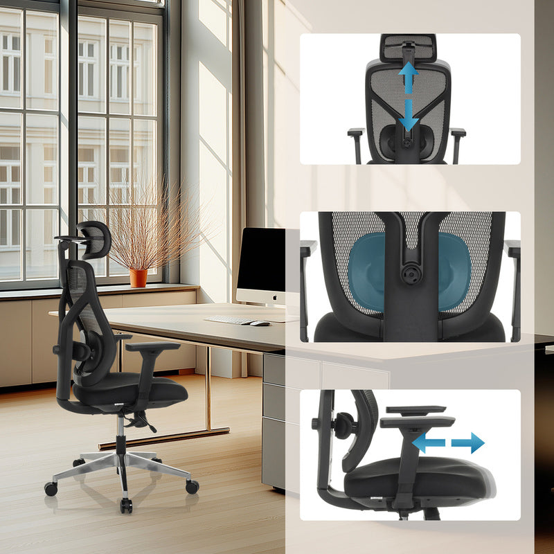 hjh OFFICE Bürostuhl CASSILIS B schwarz Netzstoff Kopfstütze Lordosenstütze - 4064323039020