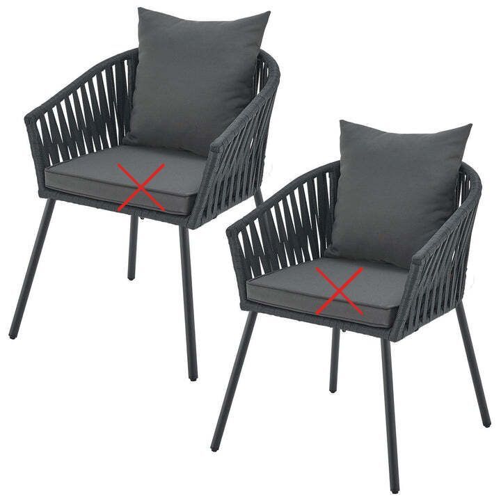 Gartenstuhl Rope 2er Set Stuhl mit Seilgeflecht und Kissen dunkelgrau schwarz - 4262437184661