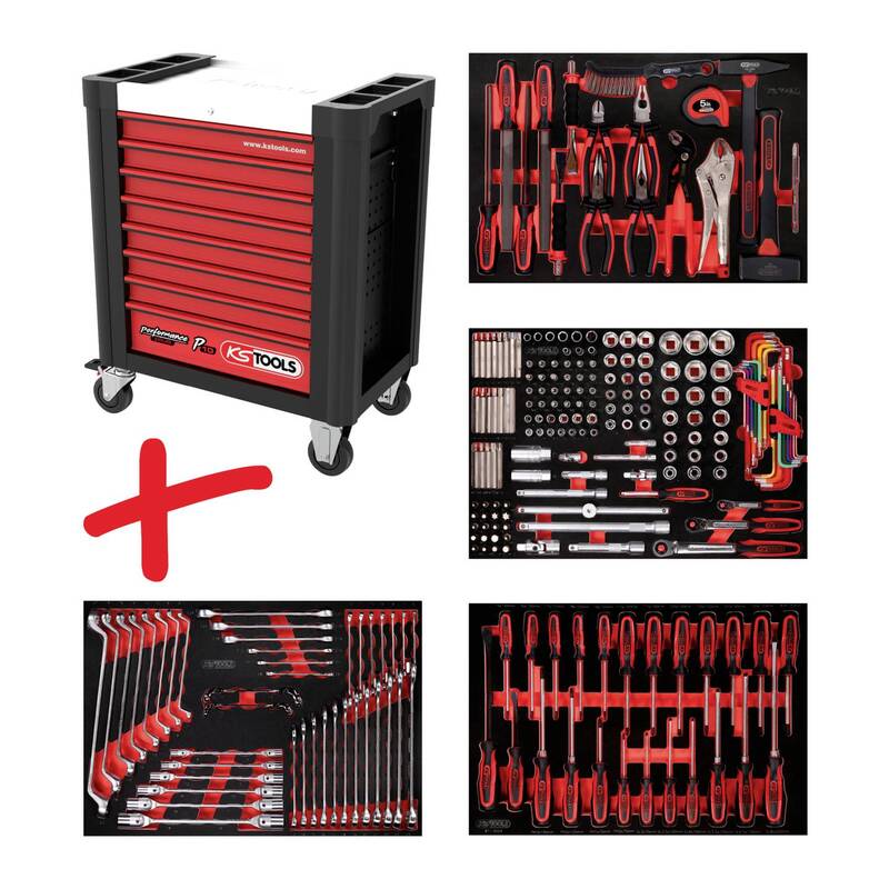 KS Tools Werkstattwagen schwarz-rot 241-teilig Werkzeugwagen mit Schubladen - 4042146859674