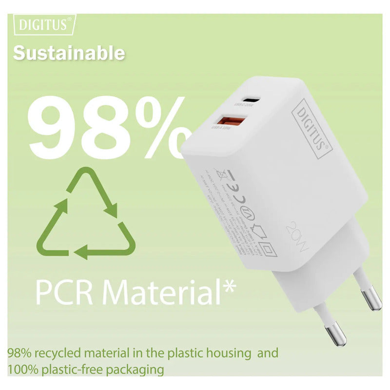 Digitus USB Ladegerät DA-10300 20W 1x USB-A 1x USB-C Ladegerät weiß kompakt - 4016032505808