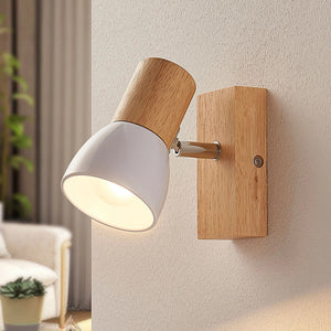 B-Ware Lindby Wandlampe Thorin LED Strahler dimmbar Holz Metall weiß 14cm hoch 8cm
