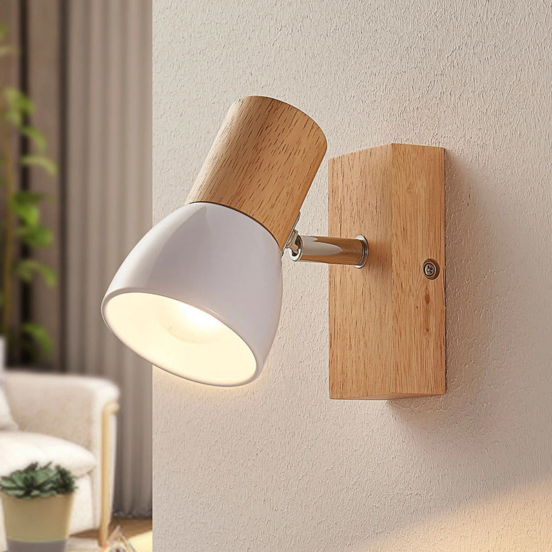Lindby Wandlampe Thorin LED Strahler dimmbar Holz Metall weiß 14cm hoch 8cm - 4251096535730