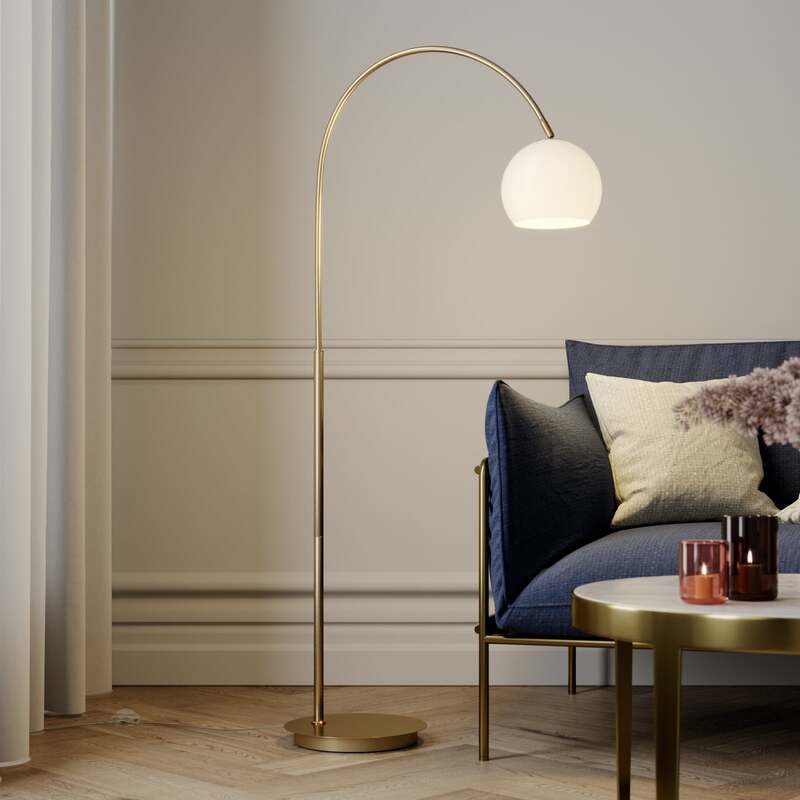 Lindby Bogenlampe Stehlampe Cynthia LED Lampe messingfarben 140cm E27 Leuchte - 4251096566048