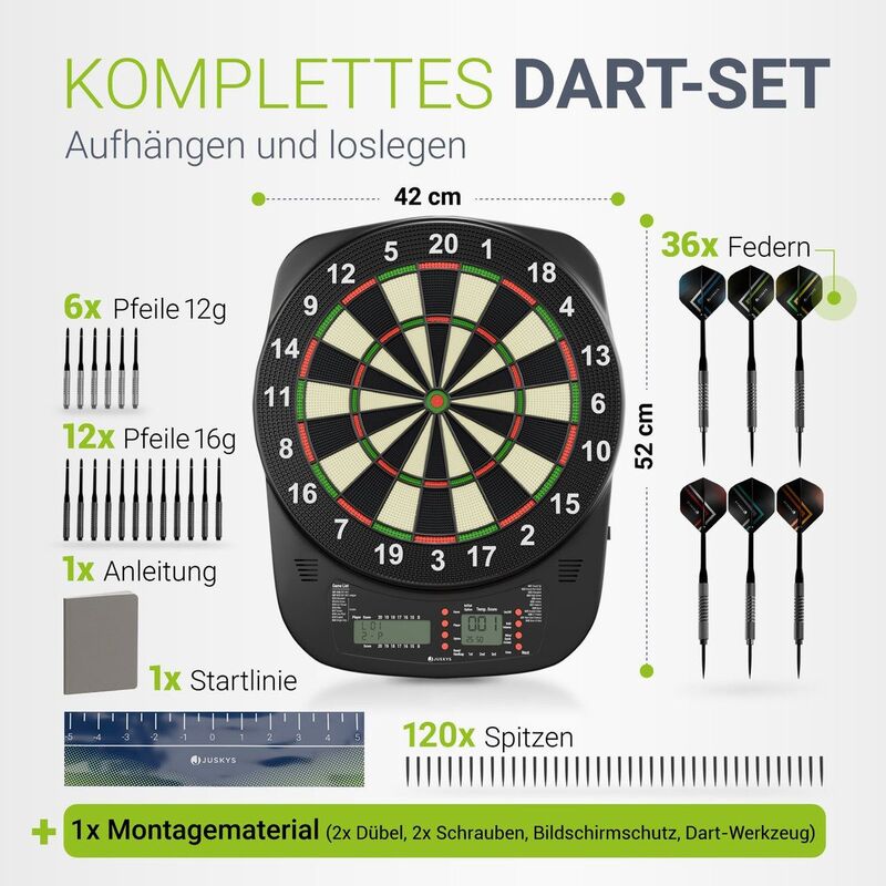 Elektronische Dartscheibe E-Dartscheibe LCD-Display USB-C Anschluss 18 Pfeile - 4262437186542
