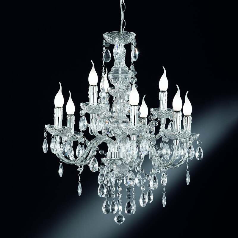 Reality Kronleuchter Pendelleuchte Perdita Chrom 9-flammig E14 LED Acryl Metall - 4017807138474