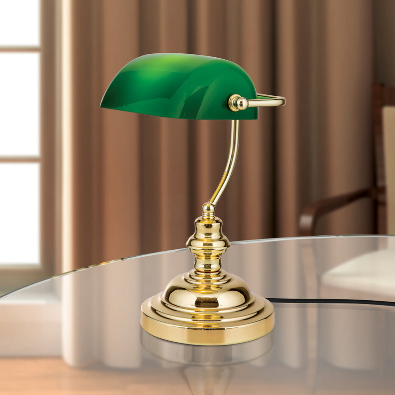Orion Tischlampe Onella LED Lampe Banker-Stil messing grün 25x35cm Leuchte - 9003090023981