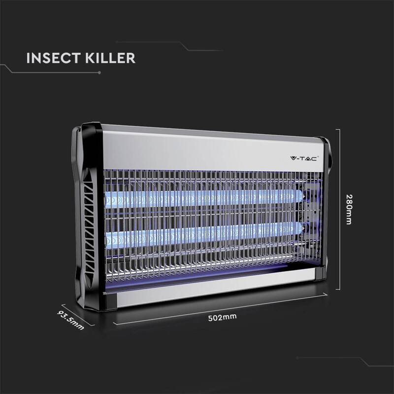 V-TAC VT-3230 UV-Licht Insektenfänger 30W Aluminium Schwarz 100m² 280x502mm - 3800157654364