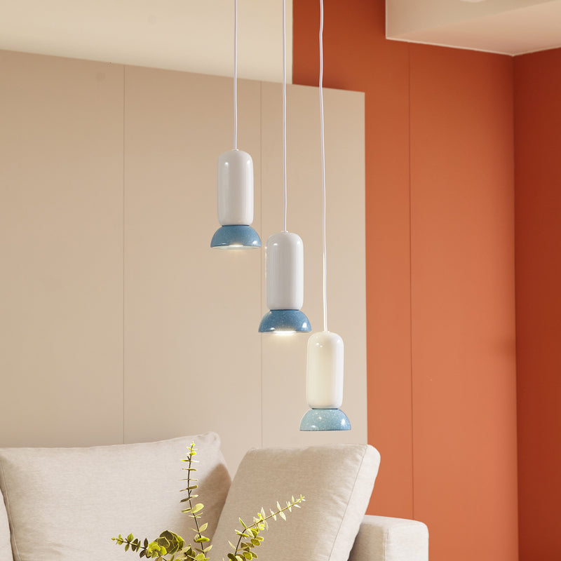 Lindby Hängeleuchte Kerimi LED Pendelleuchte Lampe dimmbar creme blau 3-flammig - 4251911775976