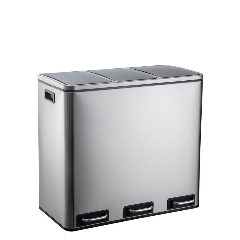 hjh OFFICE Abfallsammler Mülleimer Mülltrennsystem Metallbehälter silber 54 l - 4064323108719