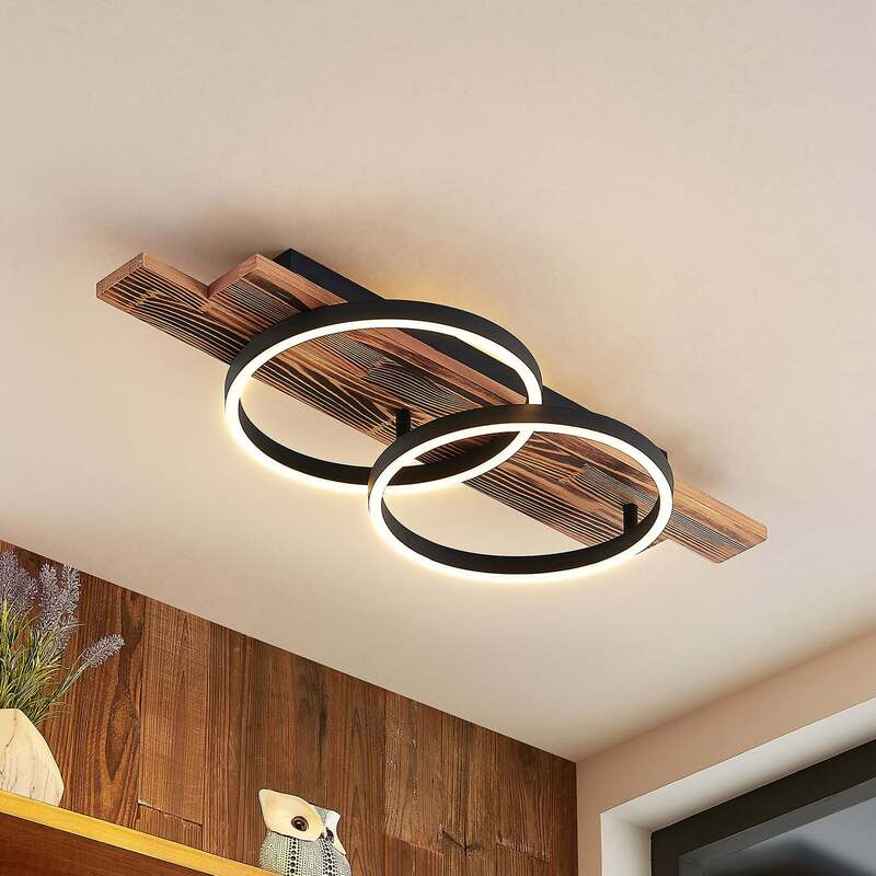 Lindby Deckenleuchte Sentoa LED Lampe dimmbar warmweiß Kiefernholz 75cm lang - 4251911728088
