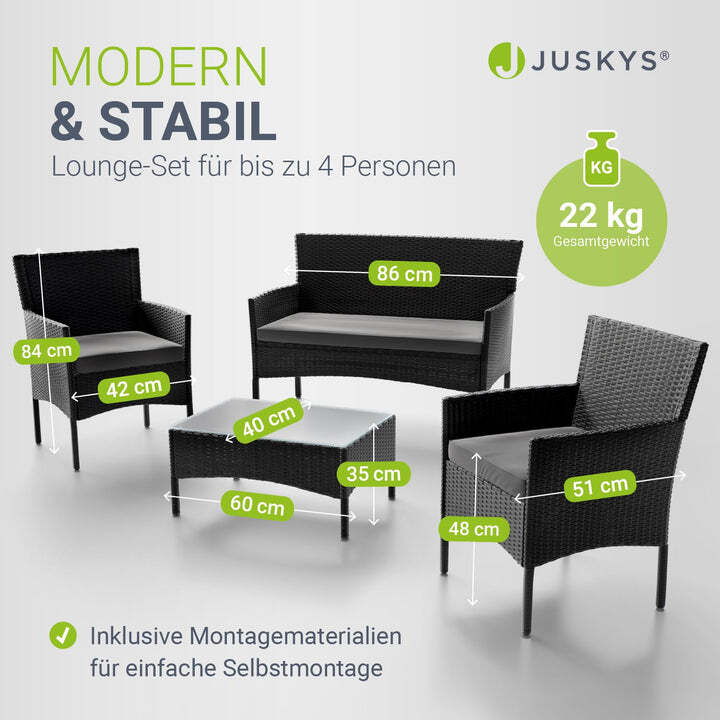 Polyrattan Gartenmöbelset Fort Myers 4-teiliges Möbelset für Terrasse schwarz - 4260565521419