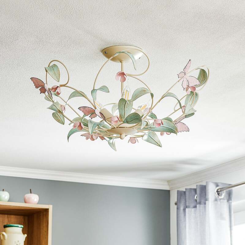 Deckenlampe BUTTERFLY LED 3-flammig dimmbar creme grün rosé Ø 64 cm Edelstahl - 5907565962871