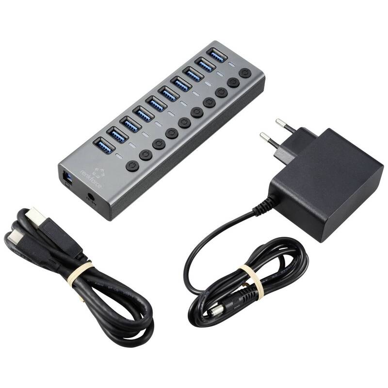 RENKFORCE 10 PORT USB 3.1 GEN 2-HUB Aluminiumgehäuse 10 GBit/s 1,2 m - 4064161313023