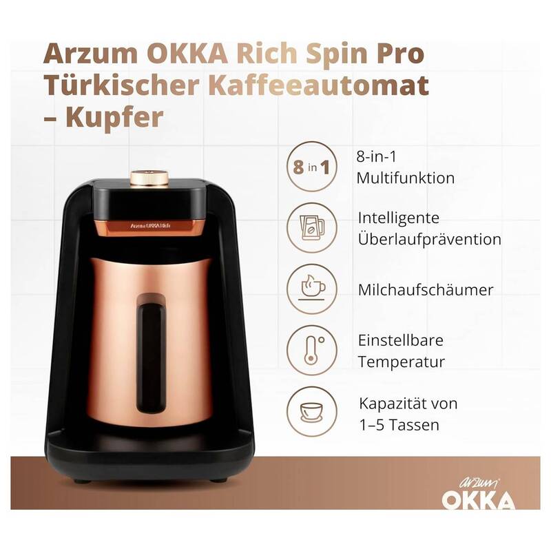 Arzum Kaffeemaschine Mokkakocher Espressokanne Milchaufschäumer Bronze 5 Tas183 - 8693184916643