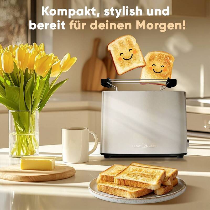 Profi Cook Toaster Edelstahl PC-TA 1279 mit Brötchenaufsatz 700-850W 2-Scheiben - 4006160012798