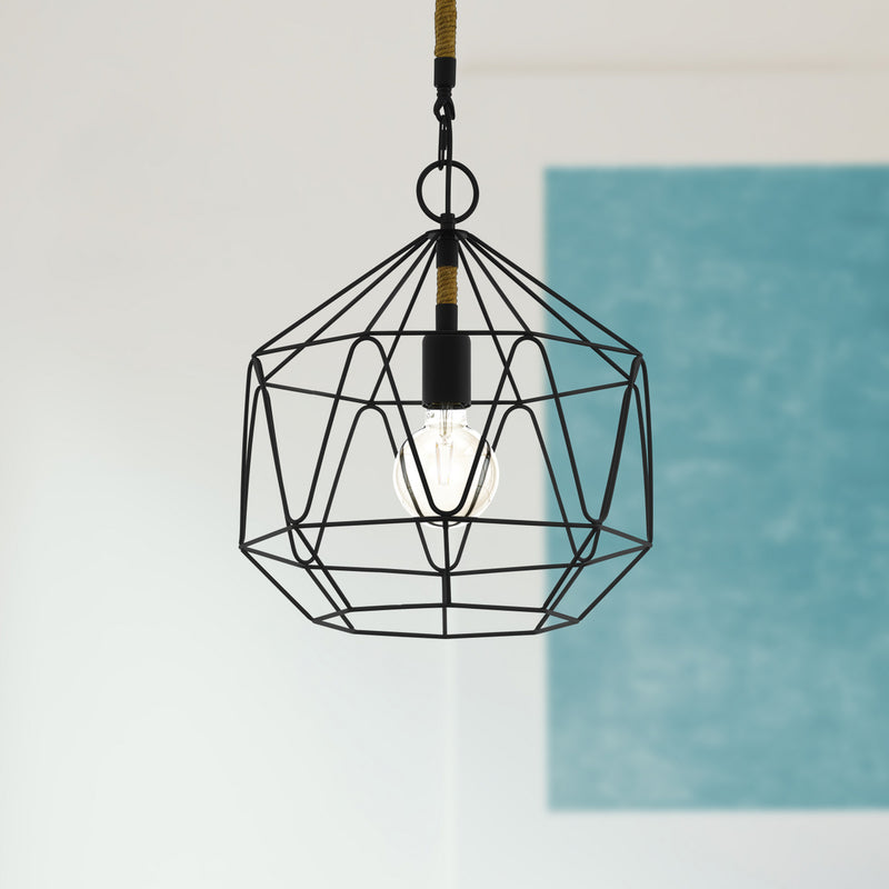 Eglo Hängeleuchte Pendelleuchte Cottingham dimmbar schwarz braun Stahl Hanf 37cm - 9002759433284