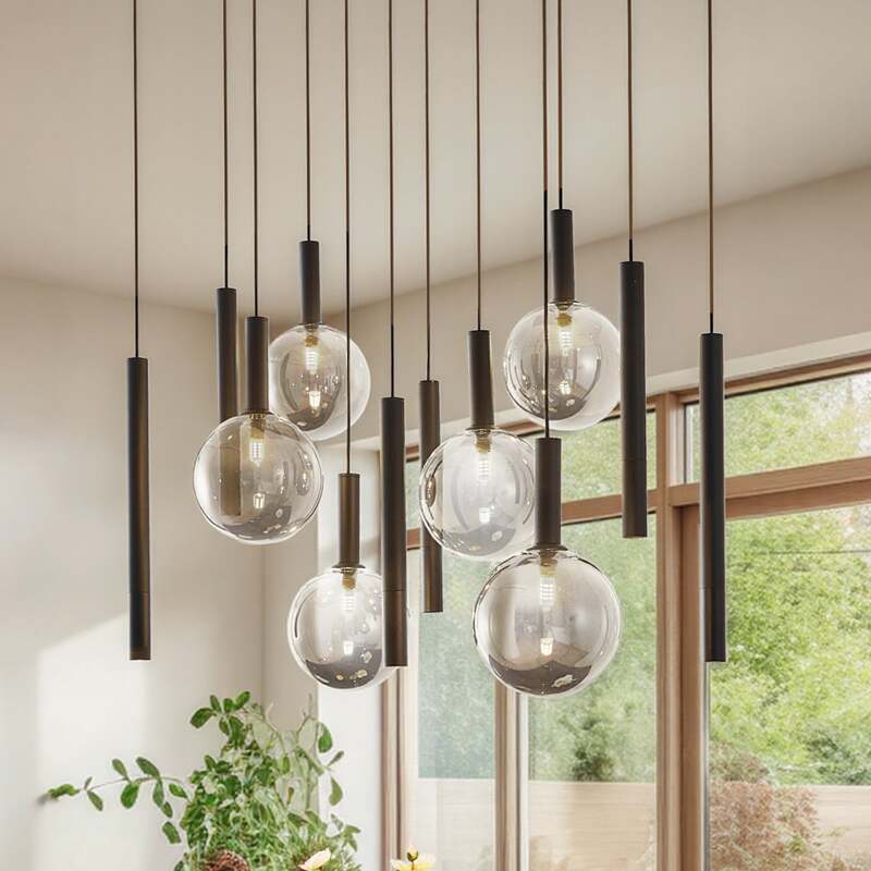 Lucande Hängeleuchte Pendelleuchte Lumavia Glas schwarz klar 12-flg G9 - 4255830904134